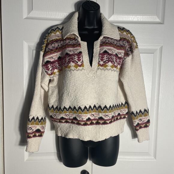Sundance Sweater Women Petite Small Fair Isle Woodland Stag Knit Pullover Collar - Picture 1 of 9
